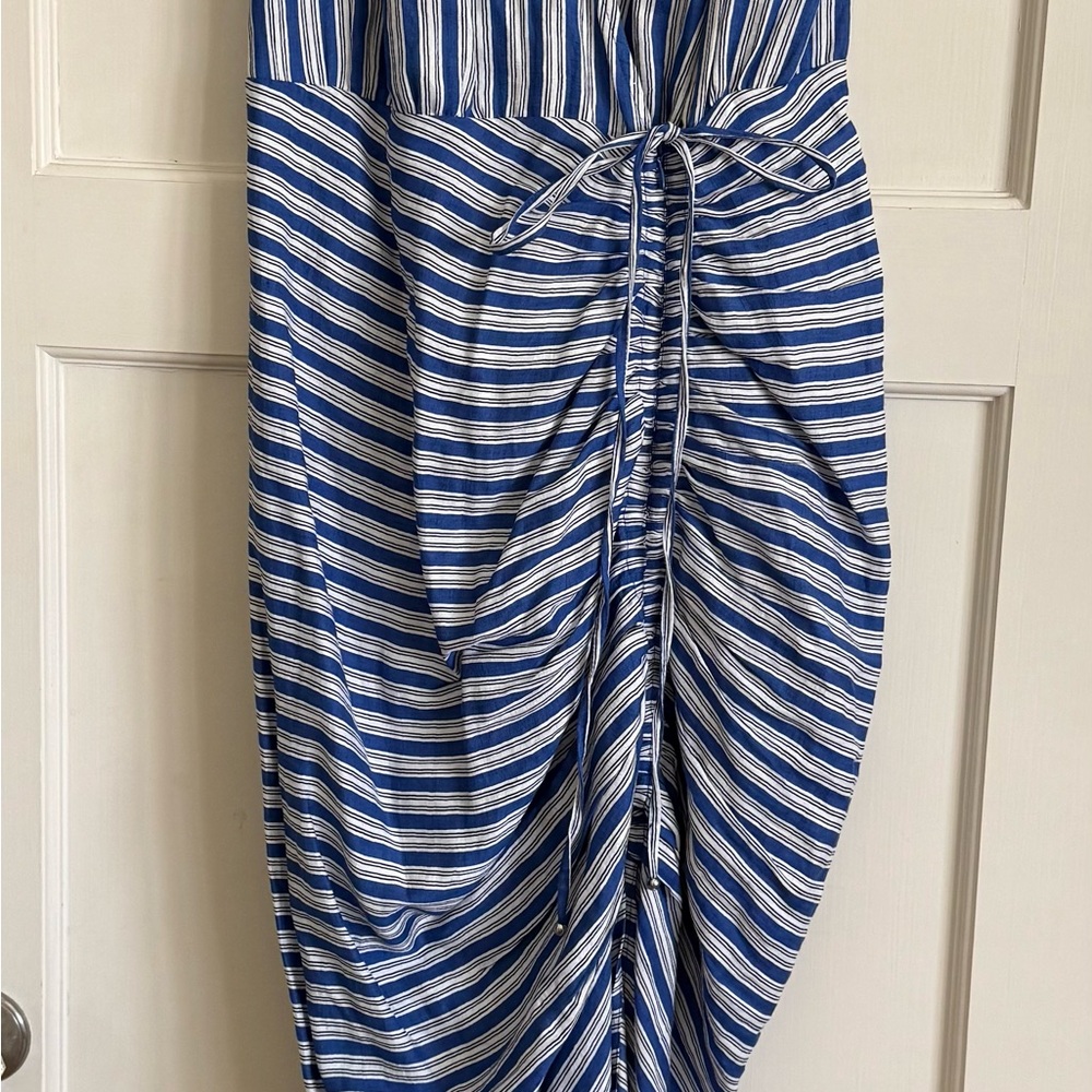 Veronica Beard Blue and White Striped Ruched Dress
